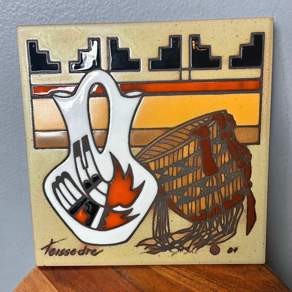 Cleo Teissedre Hand Painted Ceramic Tile Trivet Southwestern Art